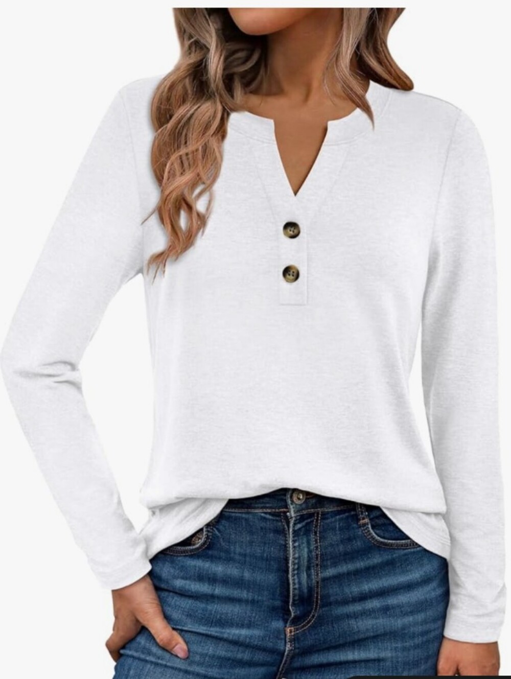 Women’s White Long Sleeve Henley Top with Button Placket - Brand new with tags